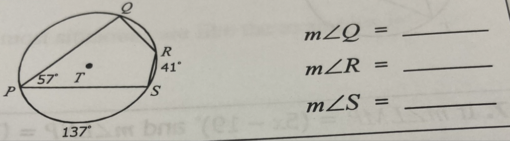 \( m \angle Q= \)
\( m \angle R= \)
\( m \angle S= \)