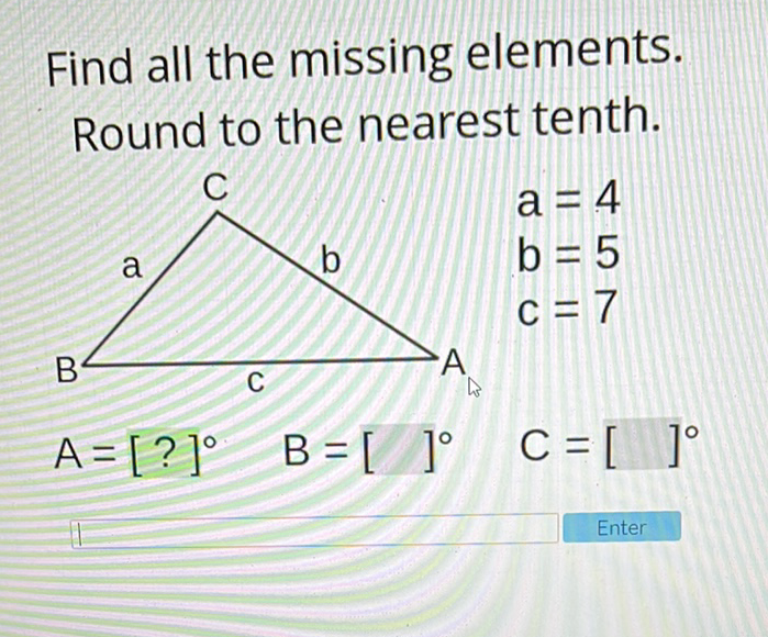 Find all the missing elements. Round to the nearest tenth.