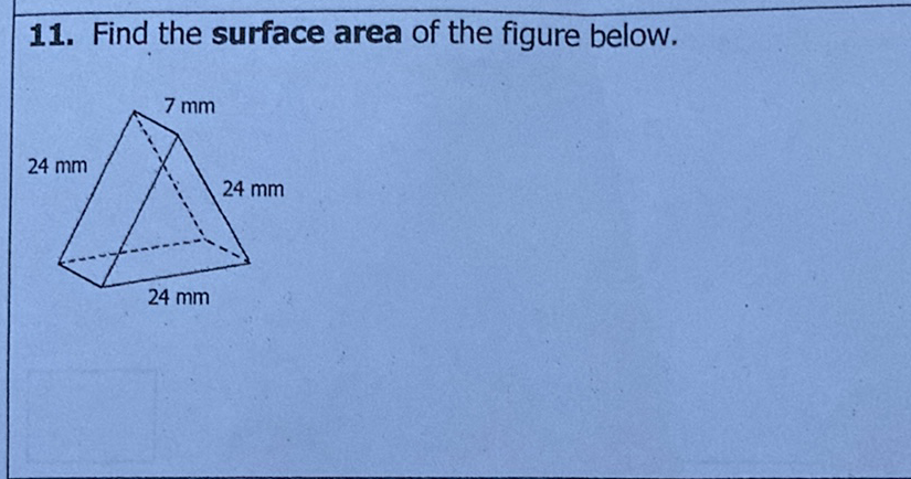 11. Find the surface area of the figure below.