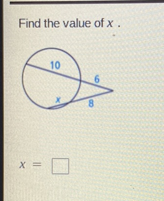 Find the value of \( x \).
\[
x=
\]