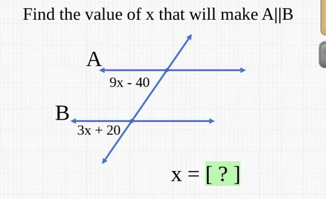 Find the value of \( x \) that will make \( A \| B \)