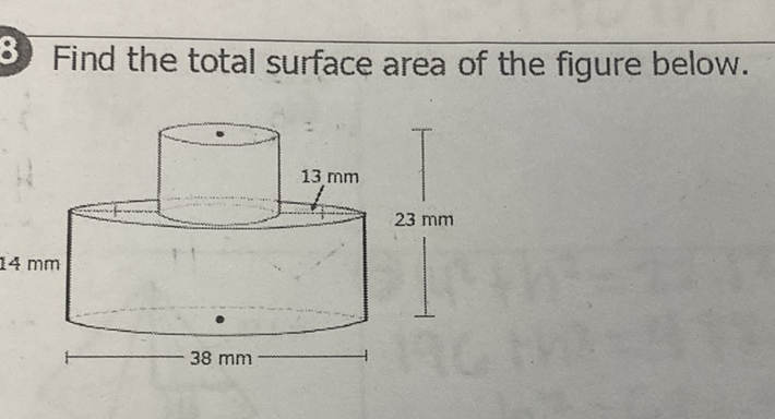 8 Find the total surface area of the figure below.