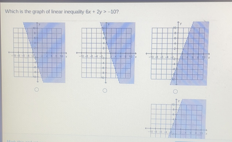 Which is the graph of linear inequality \( 6 x+2 y>-10 ? \)