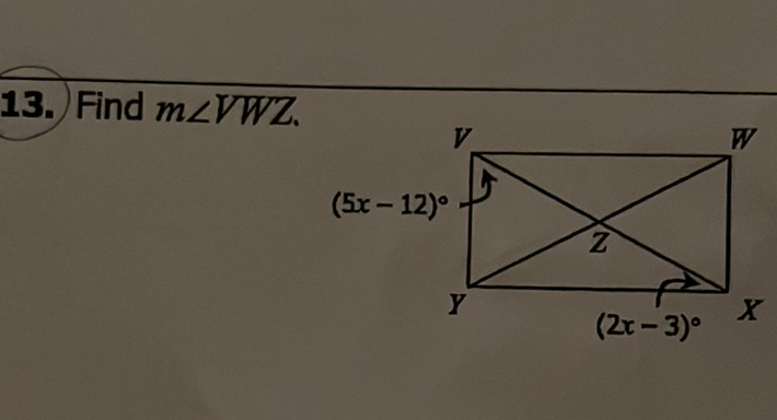 13. Find \( m \angle V W Z \).
