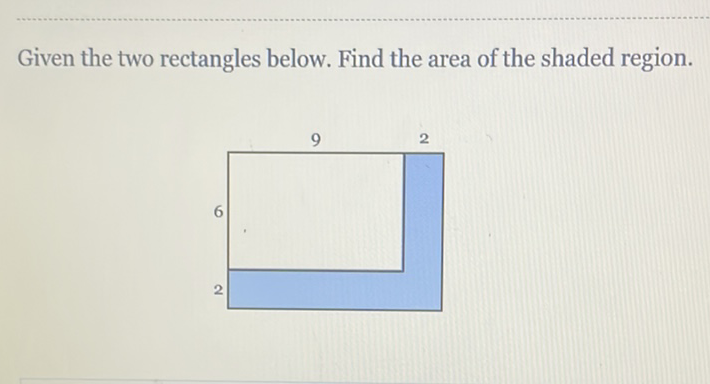 Given the two rectangles below. Find the area of the shaded region.