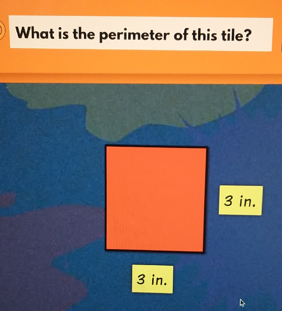 What is the perimeter of this tile?
3 in.
3 in.