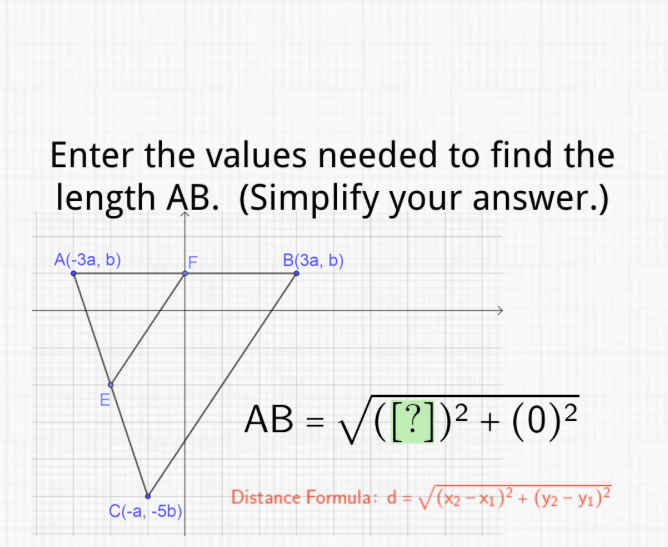 Enter the values needed to find the length \( A B \). (Simplify your answer.)