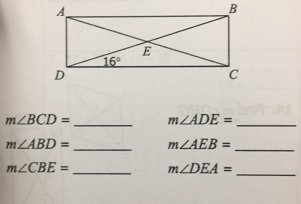 \( m \angle B C D= \)
\( m \angle A D E= \)
\( m \angle A B D= \)
\( m \angle A E B= \)
\( m \angle C B E= \)
\( m \angle D E A= \)