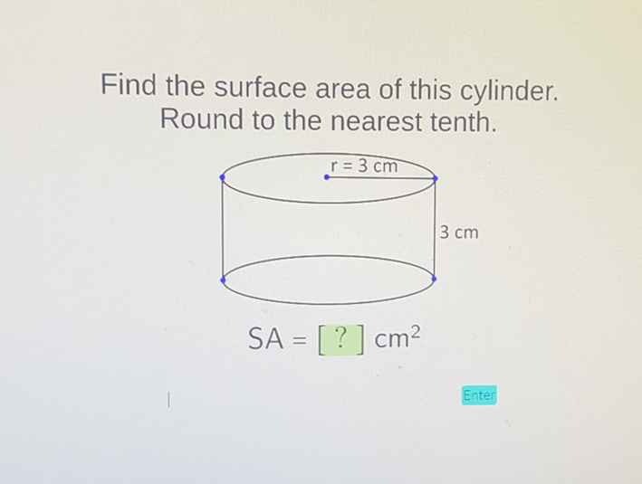 Find the surface area of this cylinder. Round to the nearest tenth.