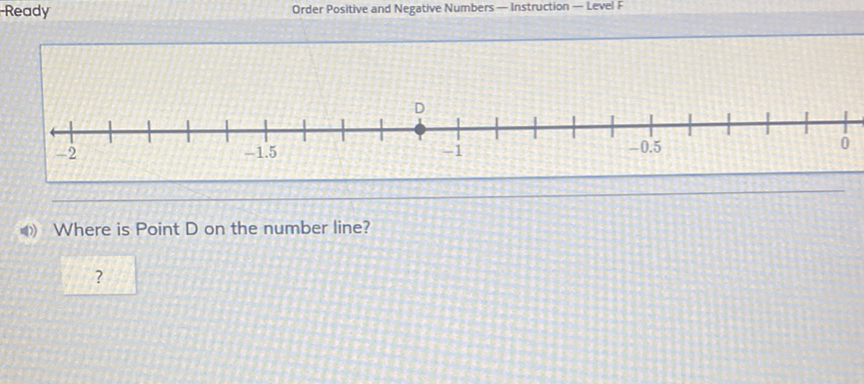 Ready Order Positive and Negative Numbers - Instruction - Level F
14) Where is Point D on the number line?
?