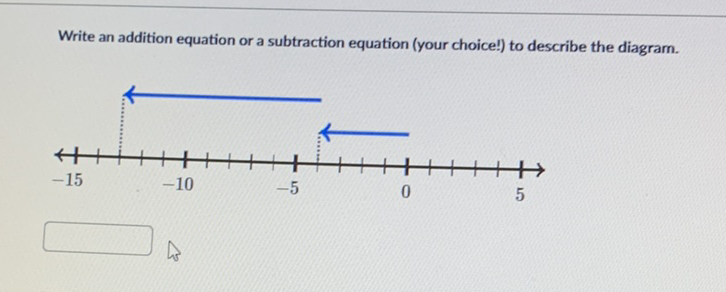 Write an addition equation or a subtraction equation (your choice!) to describe the diagram.