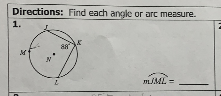 Directions: Find each angle or arc measure.
