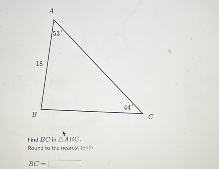 Find \( B C \) in \( \triangle A B C \).
Round to the nearest tenth.
\[
B C=
\]