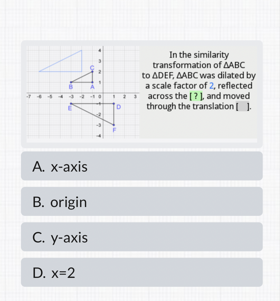 A. \( x \)-axis
B. origin
C. y-axis
D. \( x=2 \)