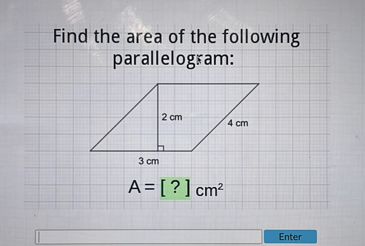 Find the area of the following parallelogkam: