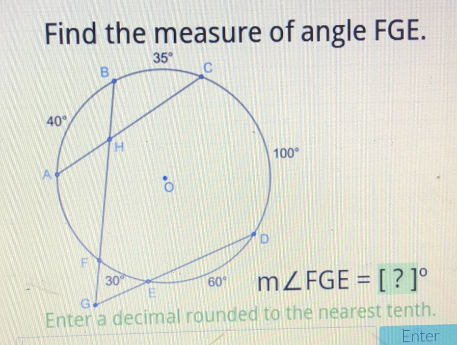 Find the measure of anglefGE.
Enter a decimal rounded to the nearest tenth.