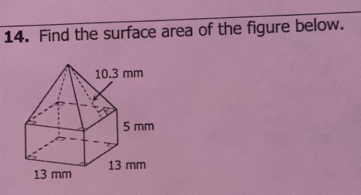 14. Find the surface area of the figure below.