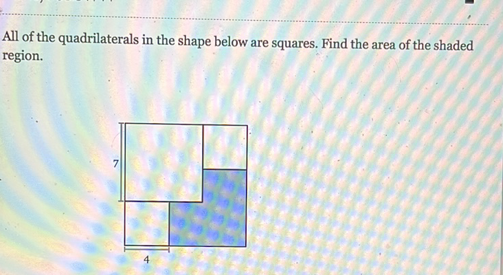 All of the quadrilaterals in the shape below are squares. Find the area of the shaded region.