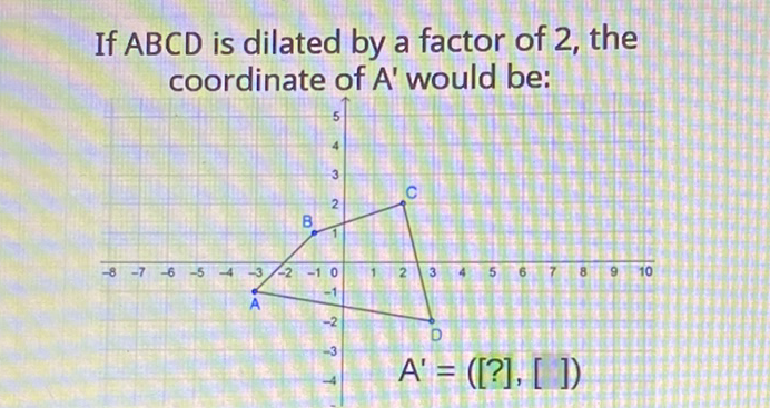 If \( A B C D \) is dilated by a factor of 2 , the coordinate of \( A^{\prime} \) would be: