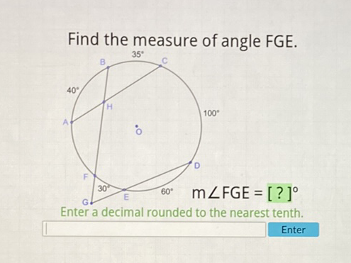 Find the measure of angle FGE.
Enter a decimal rounded to the nearest tenth.
Enter