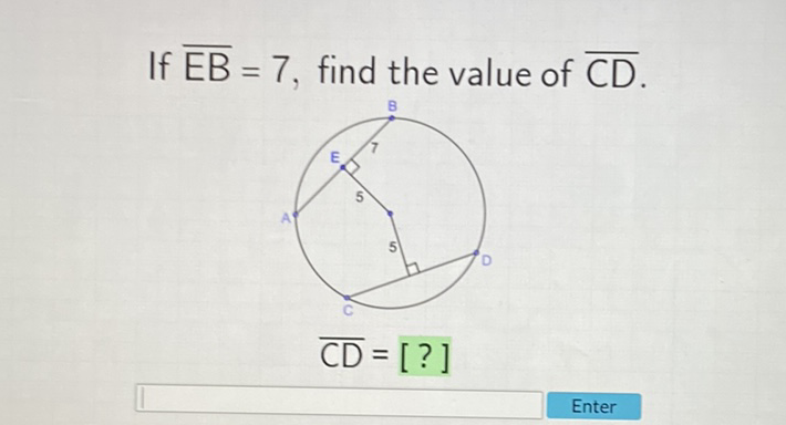 If \( \overline{\mathrm{EB}}=7 \), find the value of \( \overline{\mathrm{CD}} \).