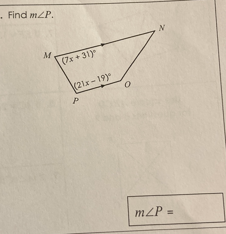 Find \( m \angle P \).