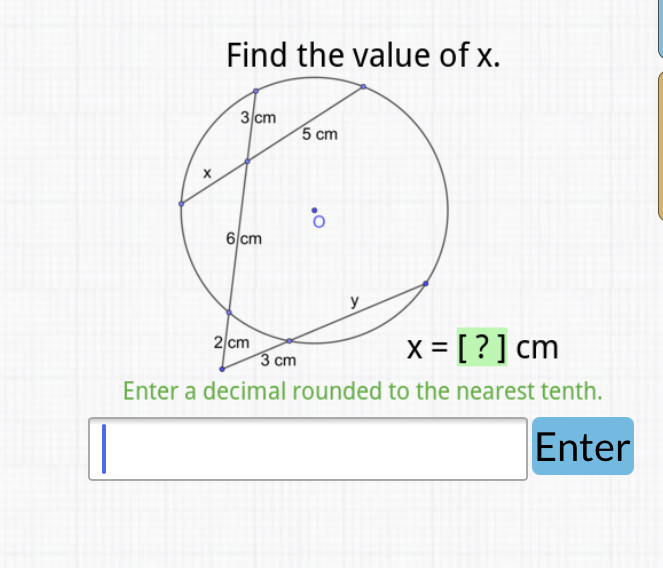 Find the value of \( x \).
Enter a decimal rounded to the nearest tenth.
Enter