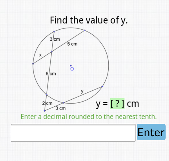 Find the value of \( y \).
Enter a decimal rounded to the nearest tenth.
Enter