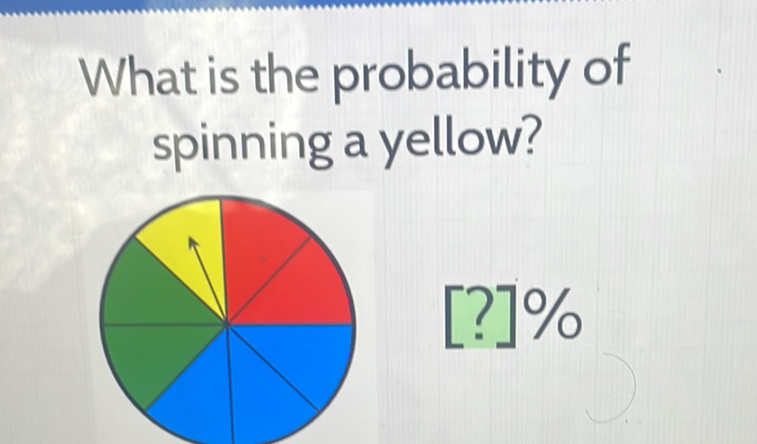 What is the probability of spinning a yellow?
[?]\%
