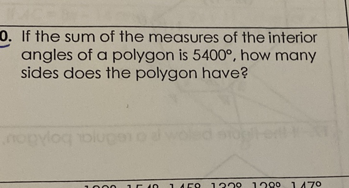 0. If the sum of the measures of the interior angles of a polygon is \( 5400^{\circ} \), how many sides does the polygon have?