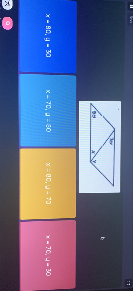 \( x=80, y=30 \quad x=70, y=80 \quad x=80, y=70 \quad x=70, y=30 \)