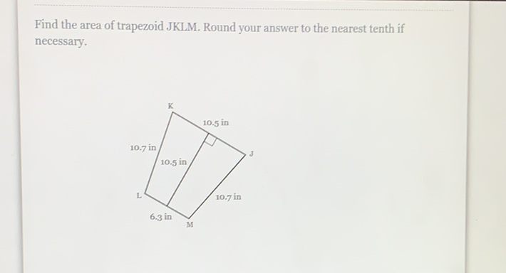 Find the area of trapezoid JKLM. Round your answer to the nearest tenth if necessary.