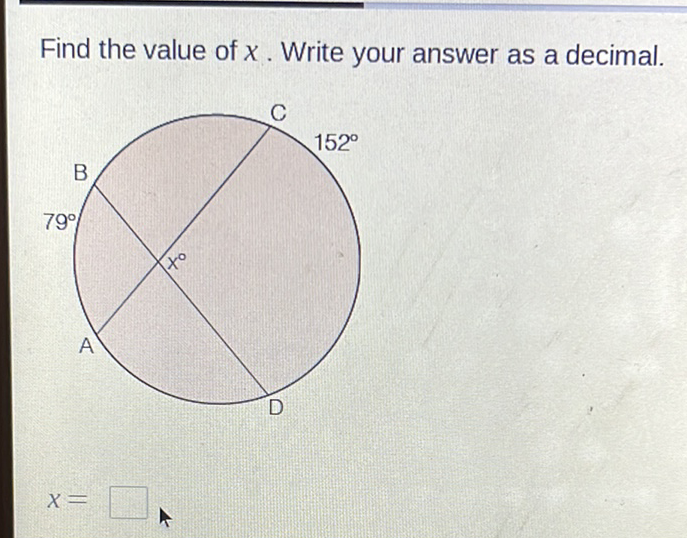 Find the value of \( x \). Write your answer as a decimal.
\[
x=
\]
