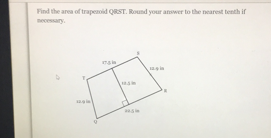 Find the area of trapezoid QRST. Round your answer to the nearest tenth if necessary.