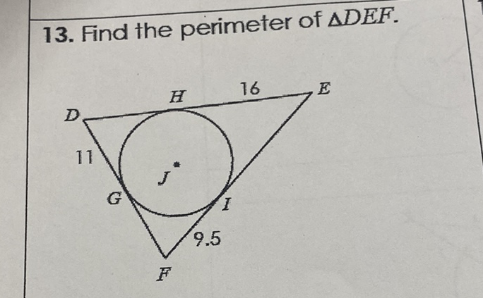 13. Find the perimeter of \( \triangle D E F \).