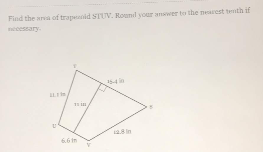 Find the area of trapezoid STUV. Round your answer to the nearest tenth if necessary.