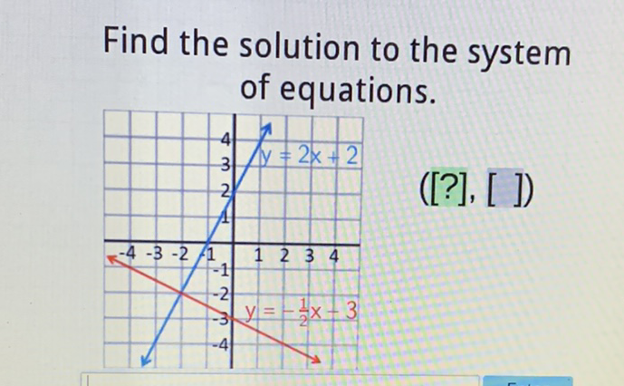 Find the solution to the system of equations.
\( ([?],[]) \)
