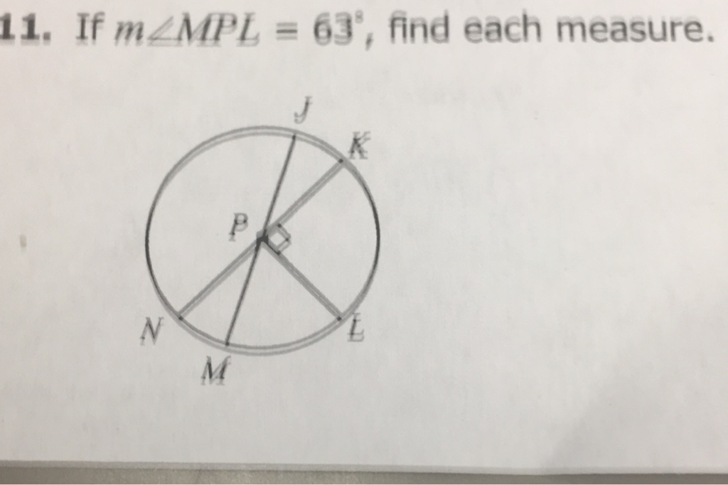 11. If \( m \angle M P E=63^{8} \), find each measure.