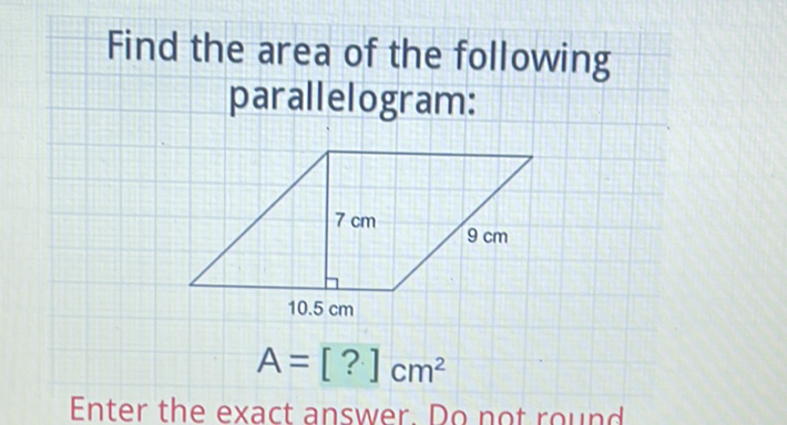 Find the area of the following parallelogram: