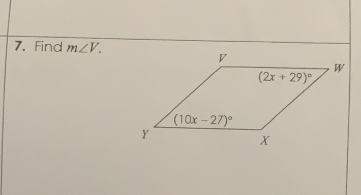 7. Find \( m \angle V \).