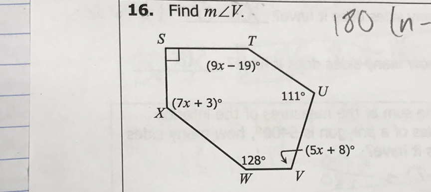 16. Find \( m \angle V \).