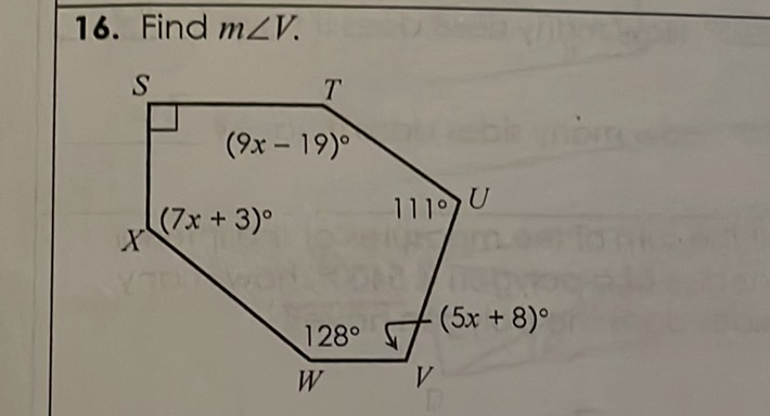 16. Find \( m \angle V \).