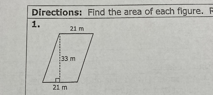 Directions: Find the area of each figure.