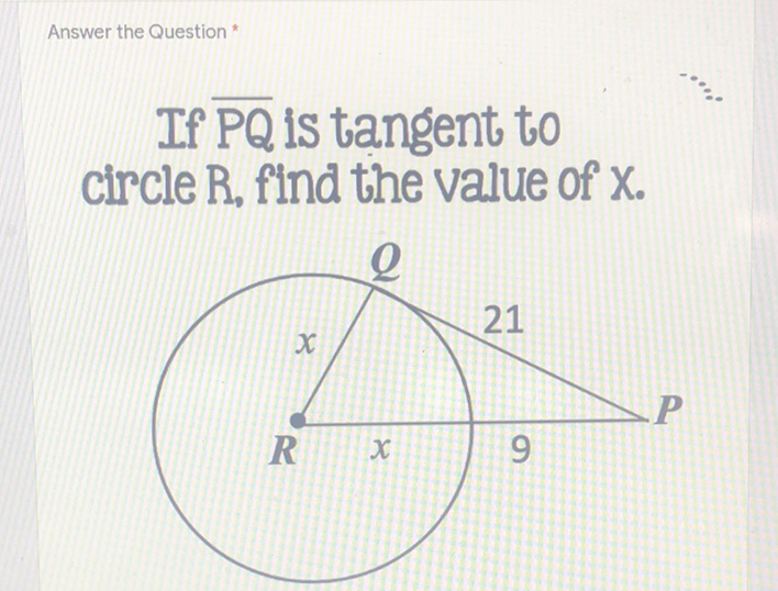 If \( \overline{\mathrm{PQ}} \) is tangent to circle \( R \), find the value of \( X \).