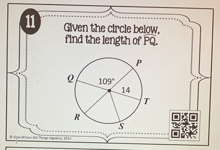 Given the circle below, find the length of \( \overline{P Q} \).