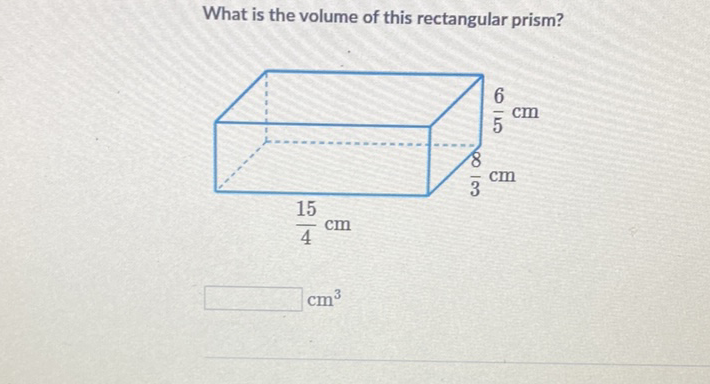 What is the volume of this rectangular prism?
\( \mathrm{cm}^{3} \)