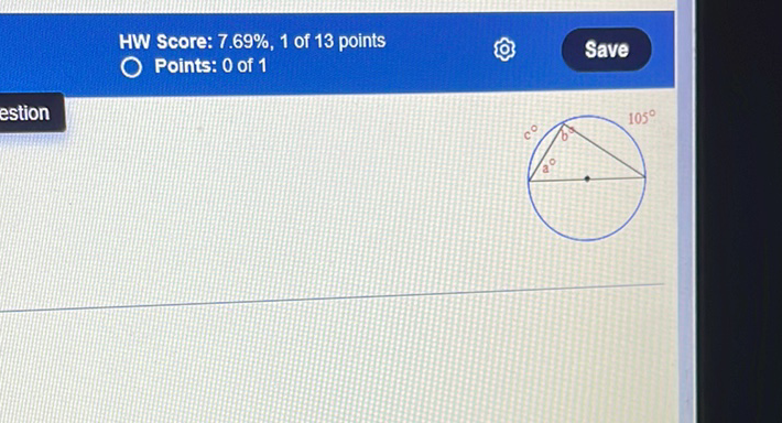 HW Score: \( 7.69 \%, 1 \) of 13 points
Points: 0 of 1
Save