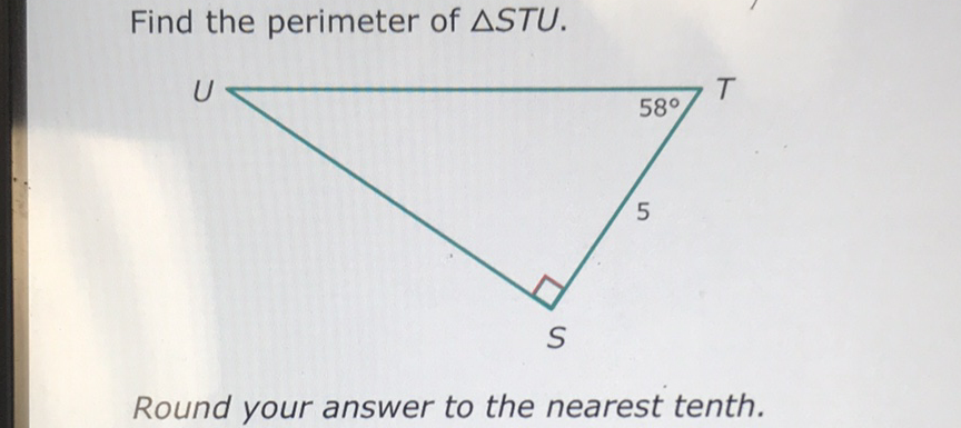 Find the perimeter of \( \triangle S T U \).
Round your answer to the nearest tenth.
