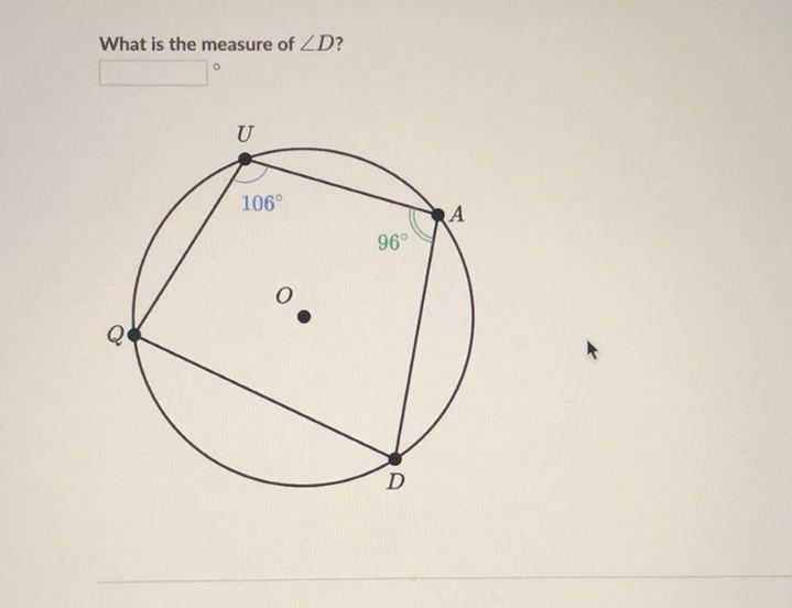 What is the measure of \( \angle D \) ?