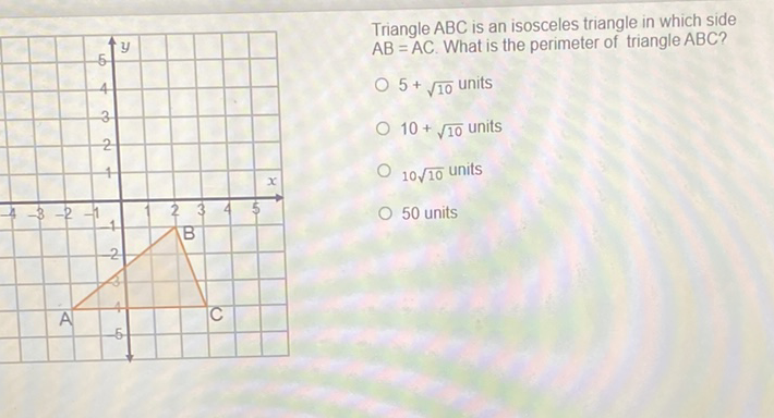 Triangle \( A B C \) is an isosceles triangle in which side \( \mathrm{AB}=\mathrm{AC} \). What is the perimeter of triangle \( A B C \) ?